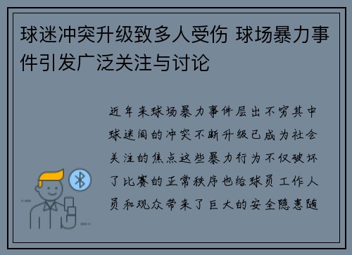 球迷冲突升级致多人受伤 球场暴力事件引发广泛关注与讨论